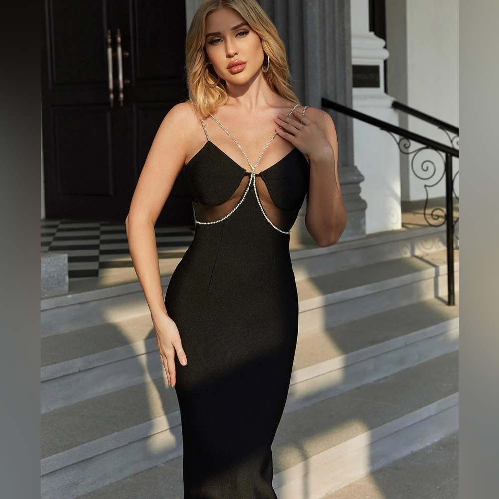 Evie Diamante Black Maxi Bandage Dress